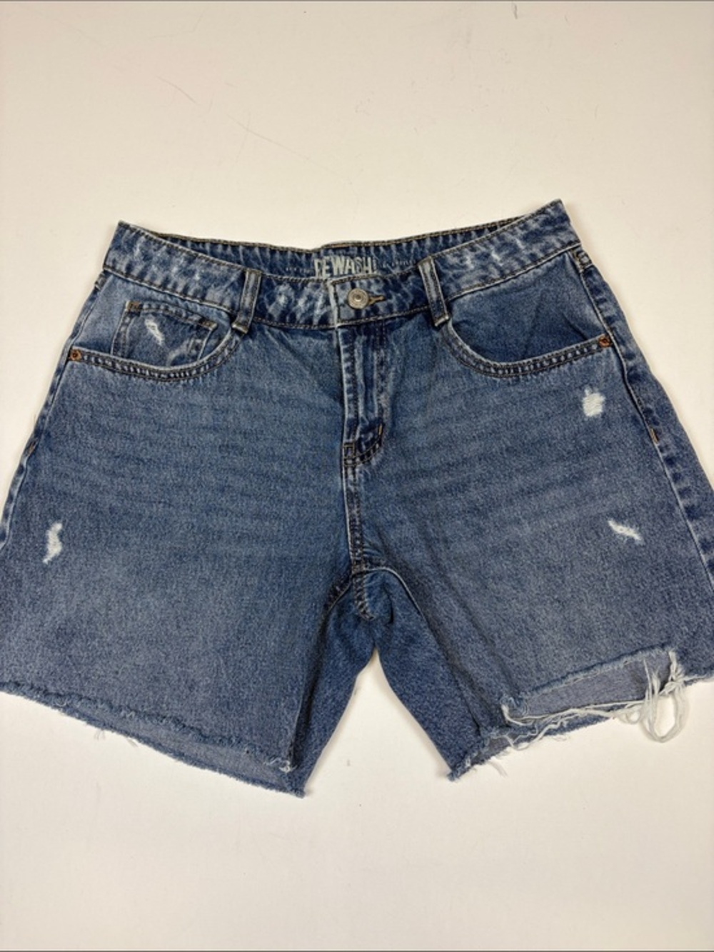 REWASH DISTRESSED RAW HEM DENIM SHIRTS SIZE 5/27 LIGHT WASH